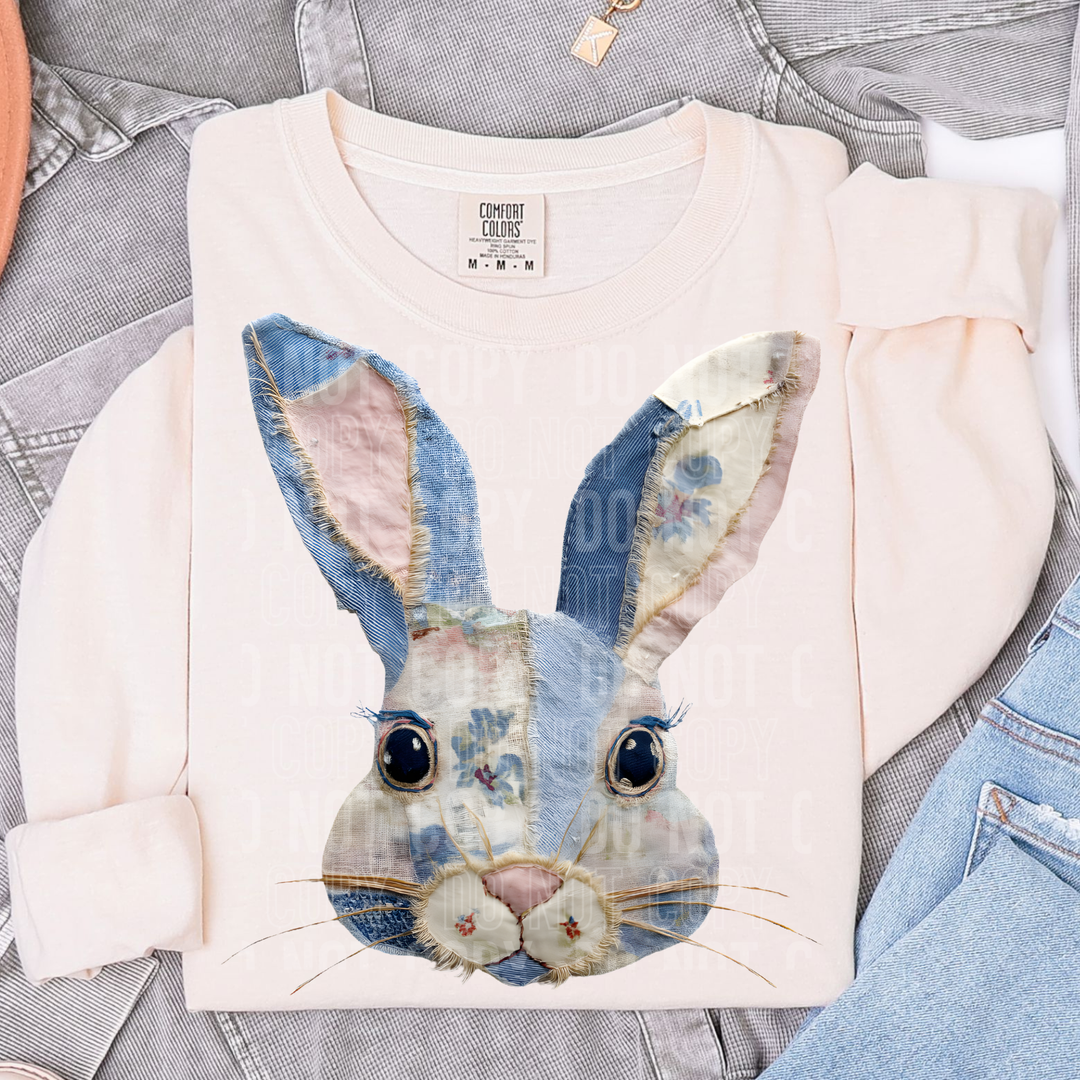 Denim Patch Easter Bunny DTF Print