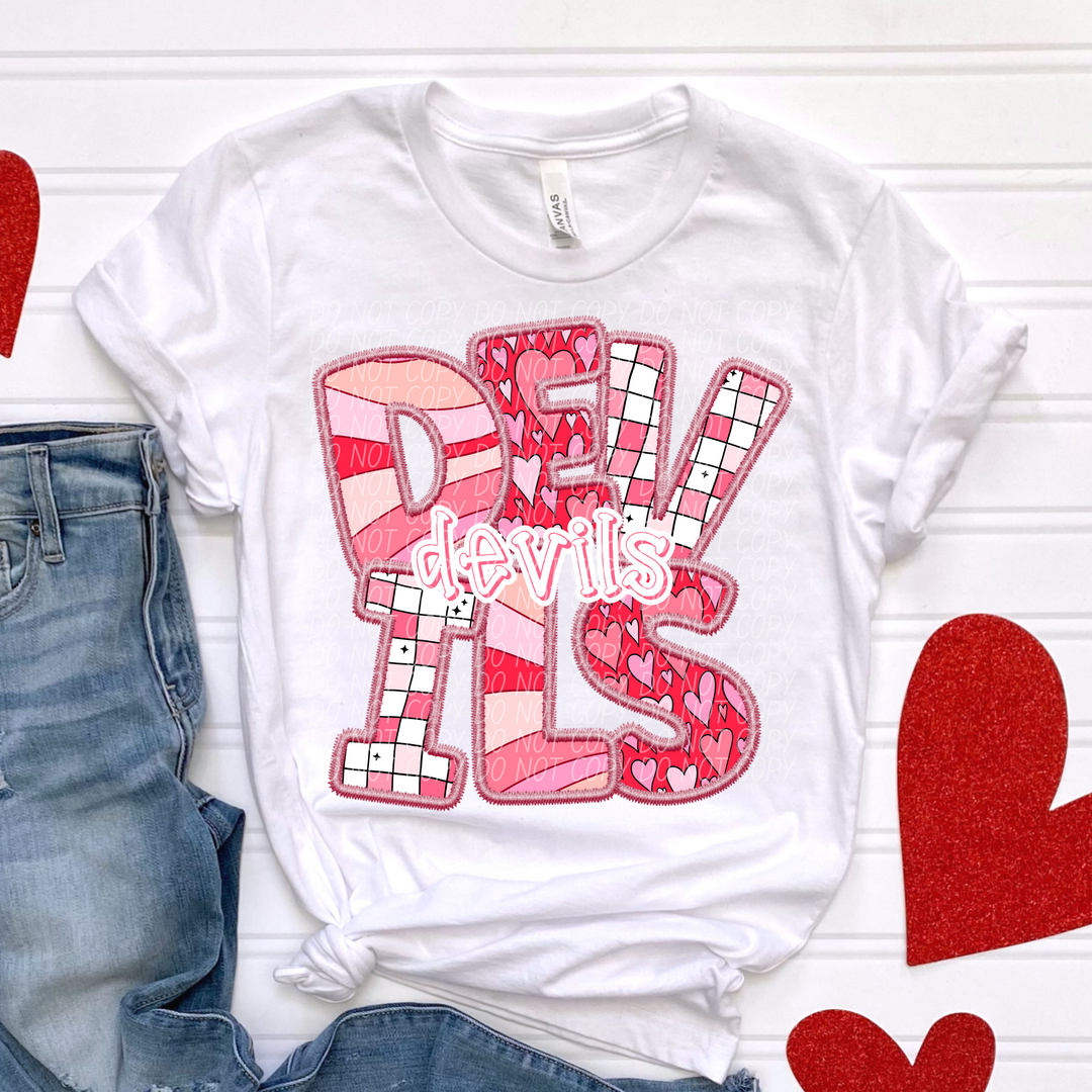 Valentines Day Faux Embroidered  YOUTH Mascots DTF Print