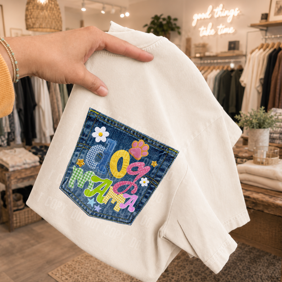 Dog Mama Denim Pocket DTF Print