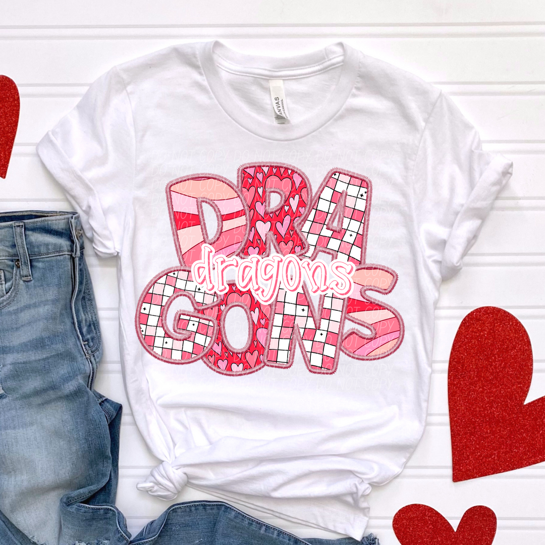 Valentines Day Faux Embroidered  YOUTH Mascots DTF Print