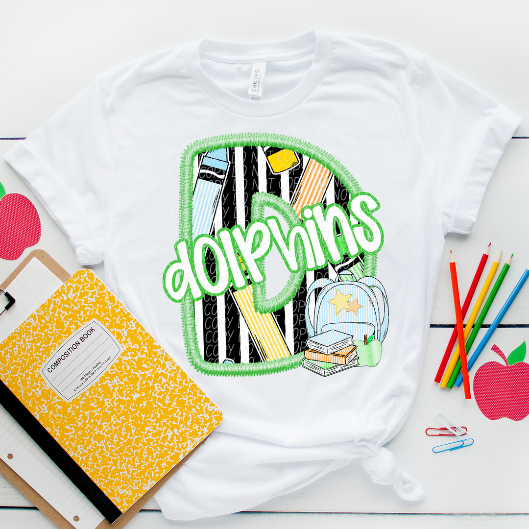 Green Letter Back to School Mascots Youth DTF Print