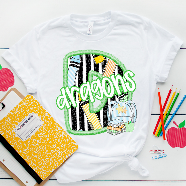 Green Letter Back to School Mascots Youth DTF Print