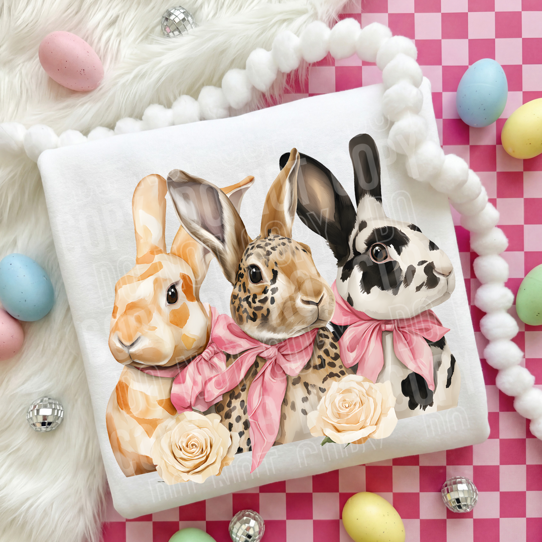 Easter Bunnies With Bows DTF Print