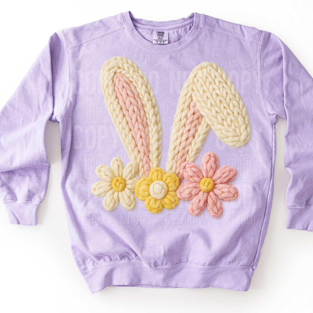 Faux Yarn Easter Bunny Ears Floral DTF Print