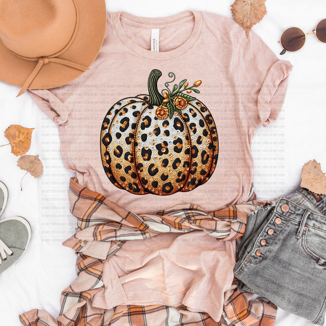 Faux Embroidery Leopard Pumpkin DTF Print
