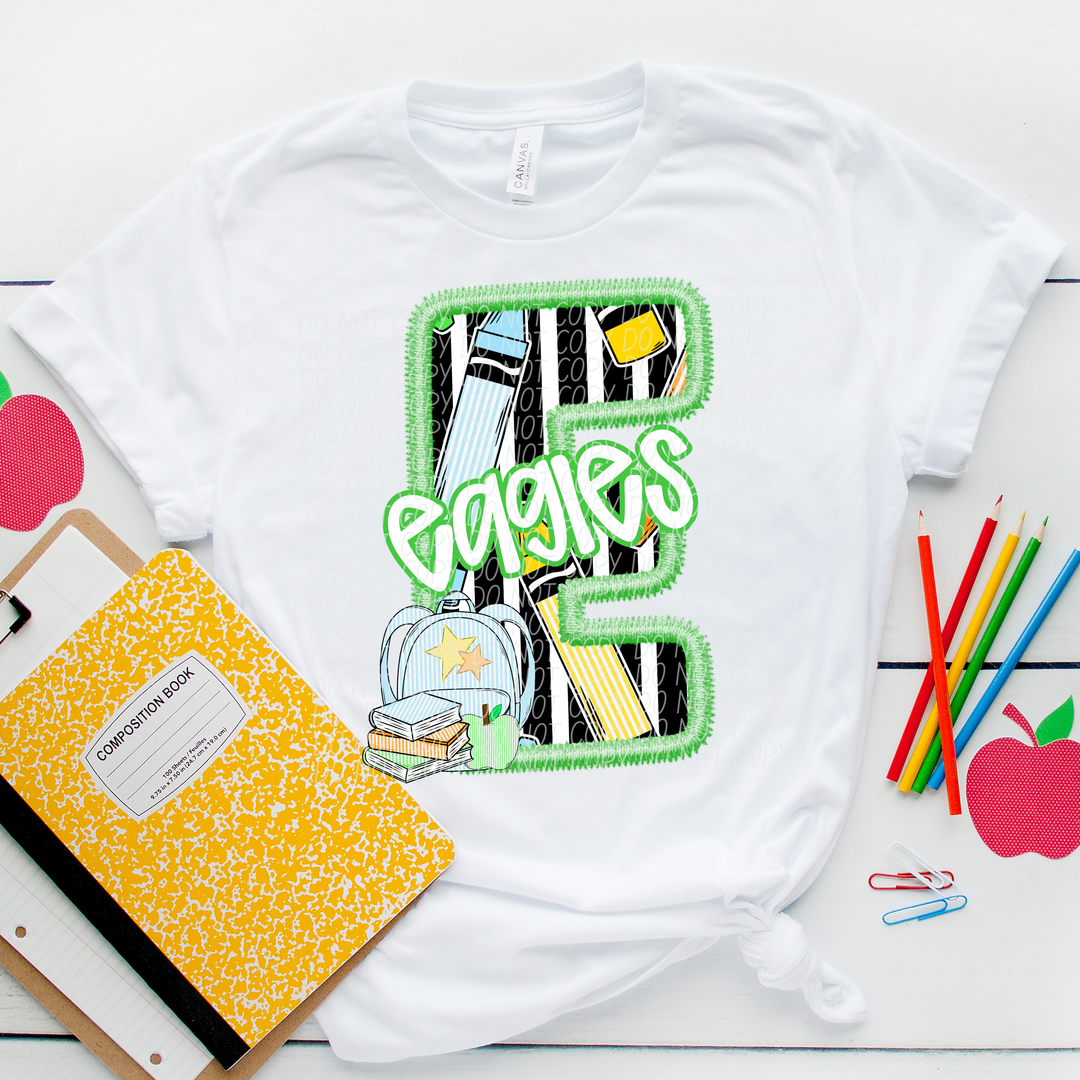 Green Letter Back to School Mascots Youth DTF Print