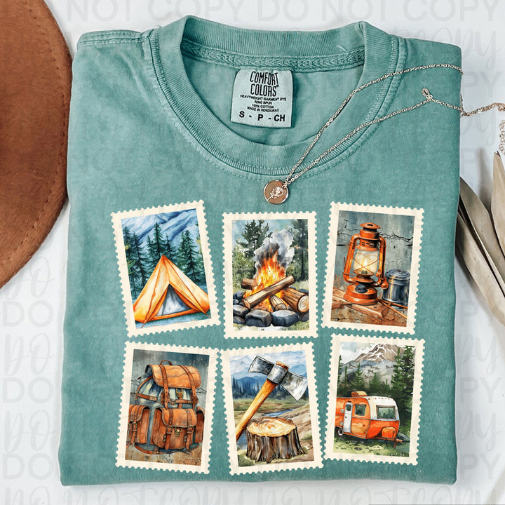 Vintage Camping Stamps DTF Print