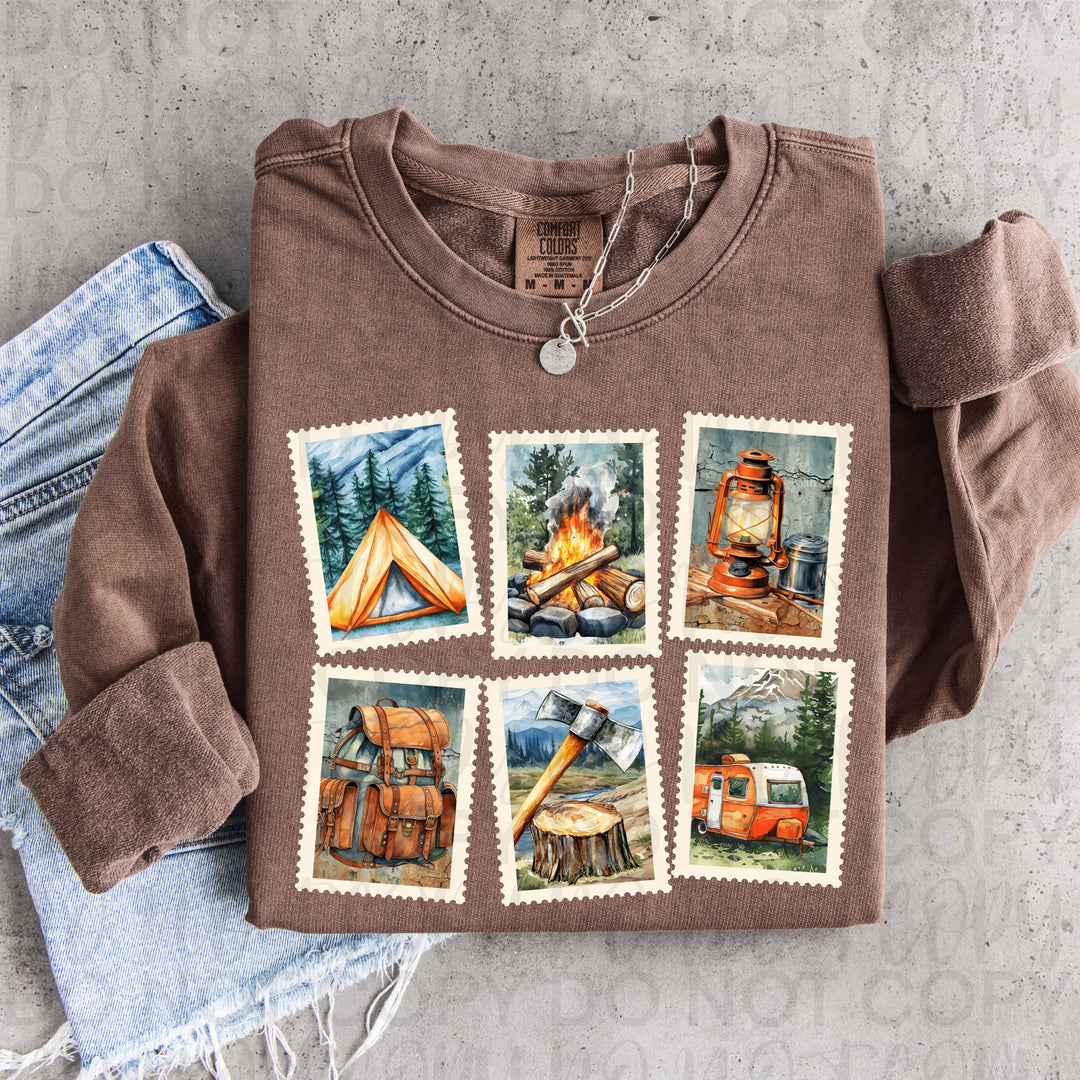 Vintage Camping Stamps DTF Print