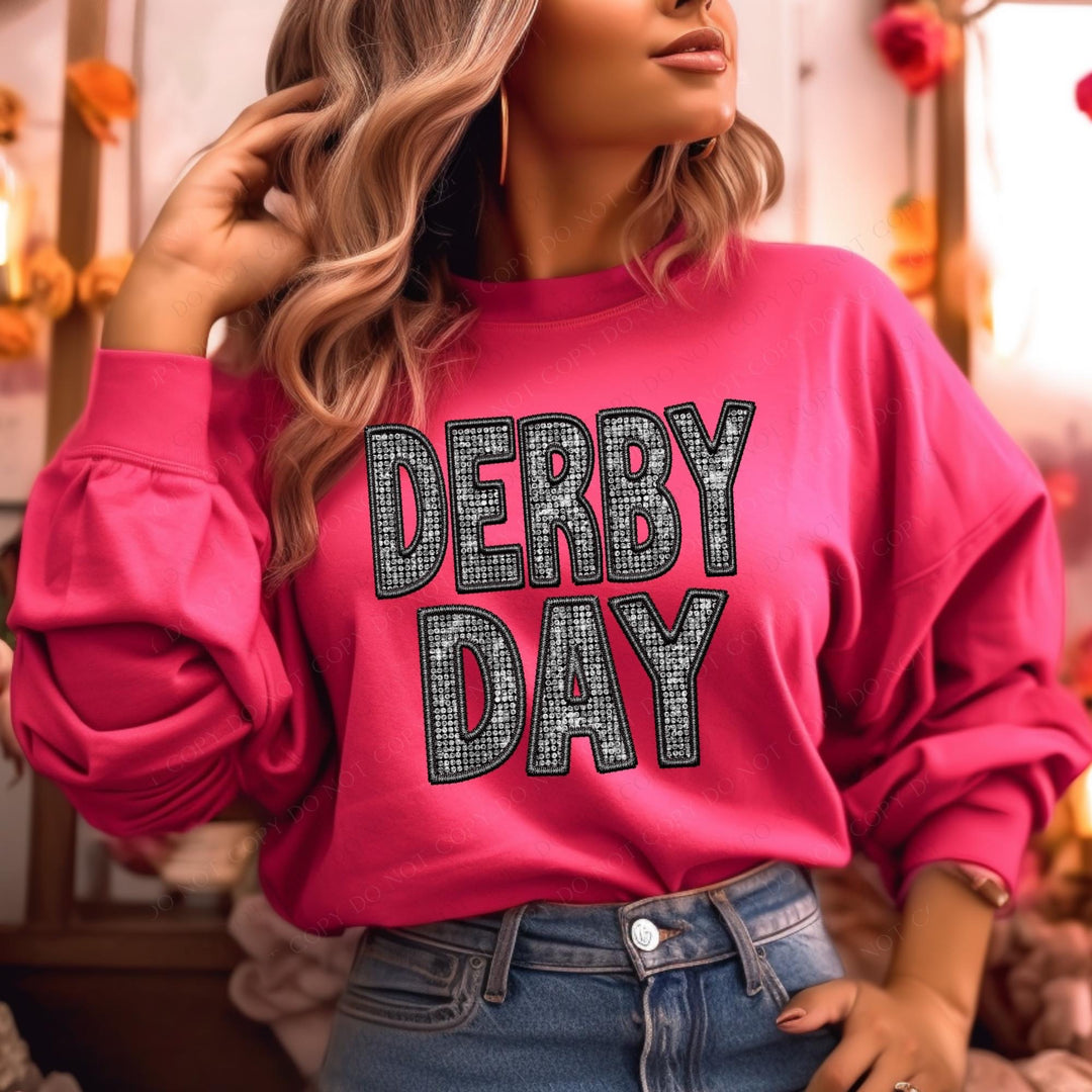 Faux Glitter/Embroidery Derby Day DTF Print