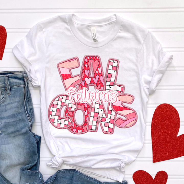 Valentines Day Faux Embroidered  YOUTH Mascots DTF Print