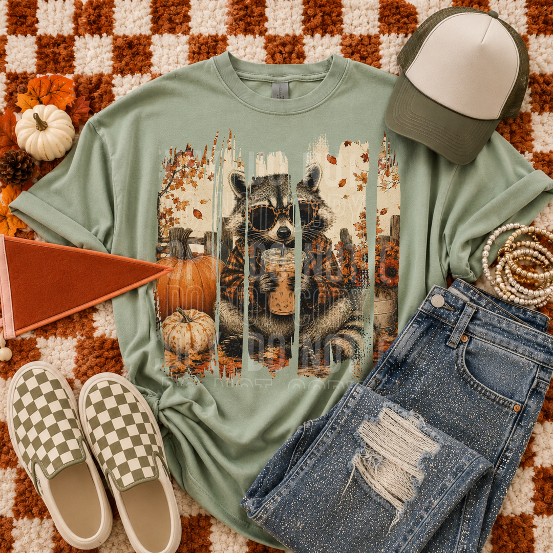 Fall Raccoon Brush DTF Print