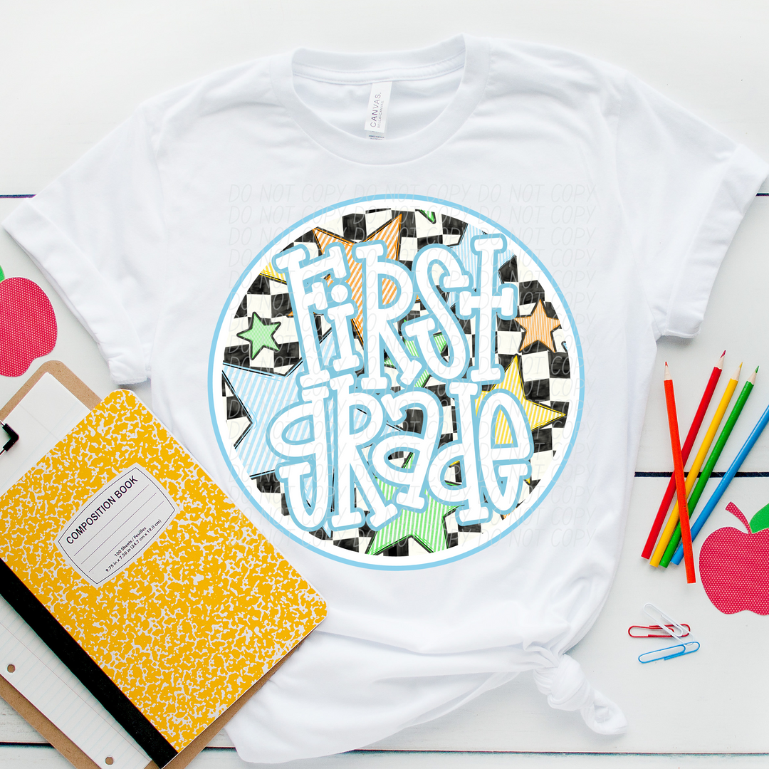 Back To School Stars Blue - Grade Levels DTF Print