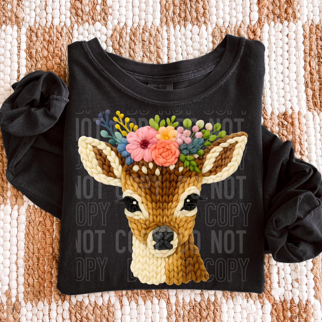 Faux Yarn Floral Deer DTF Print