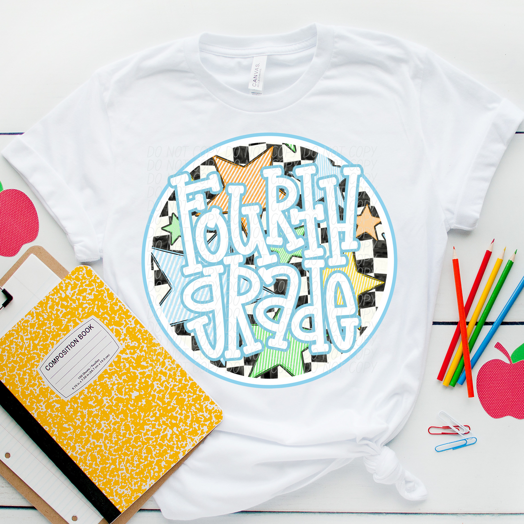 Back To School Stars Blue - Grade Levels DTF Print