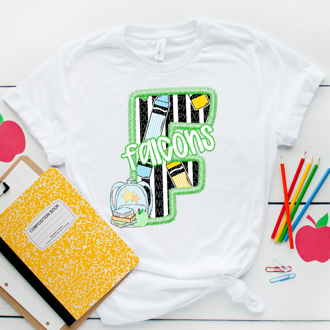 Green Letter Back to School Mascots Youth DTF Print