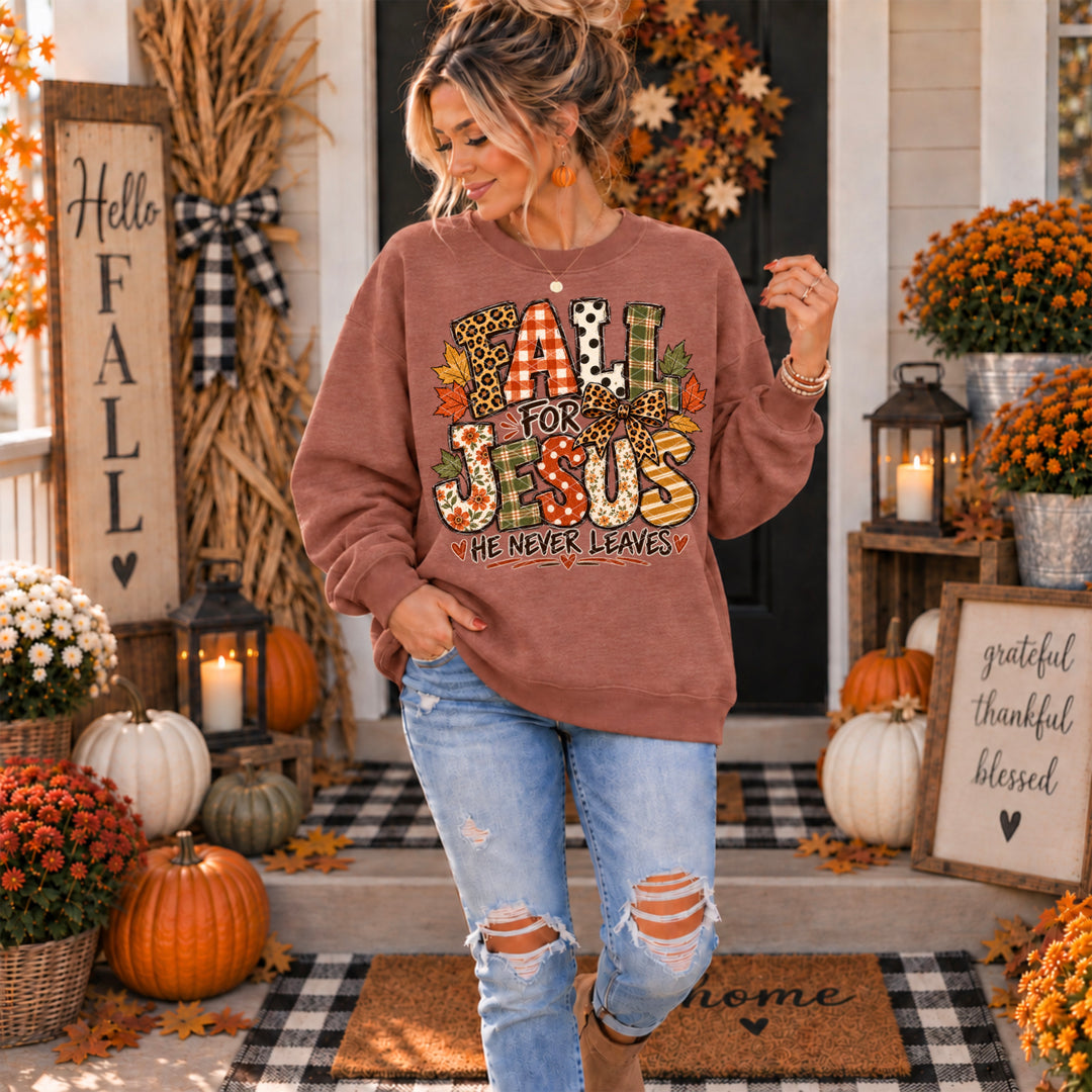 Fall For Jesus He Never Leaves DTF Print