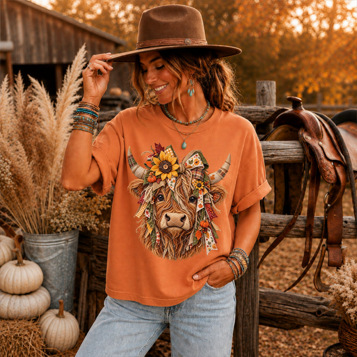 Fall Sunflower Highland DTF Print