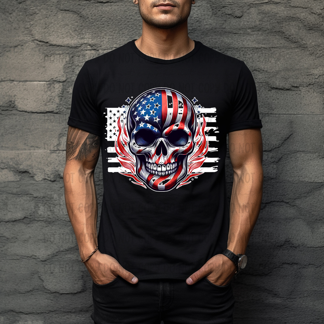 Flag Skull White DTF Print