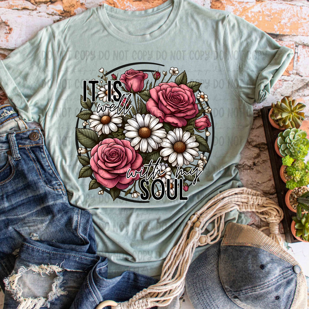 Floral Circle It is Well With my Soul DTF Print