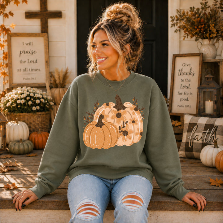 Floral Pumpkins DTF Print