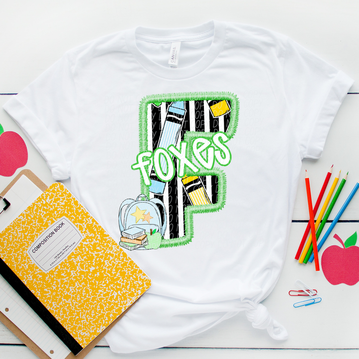 Green Letter Back to School Mascots Youth DTF Print