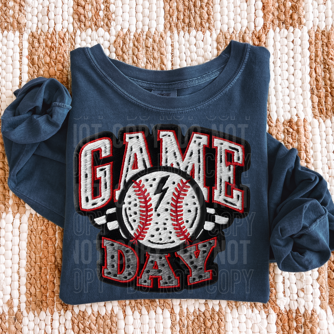 Game Day Baseball Faux Embroidery DTF Print