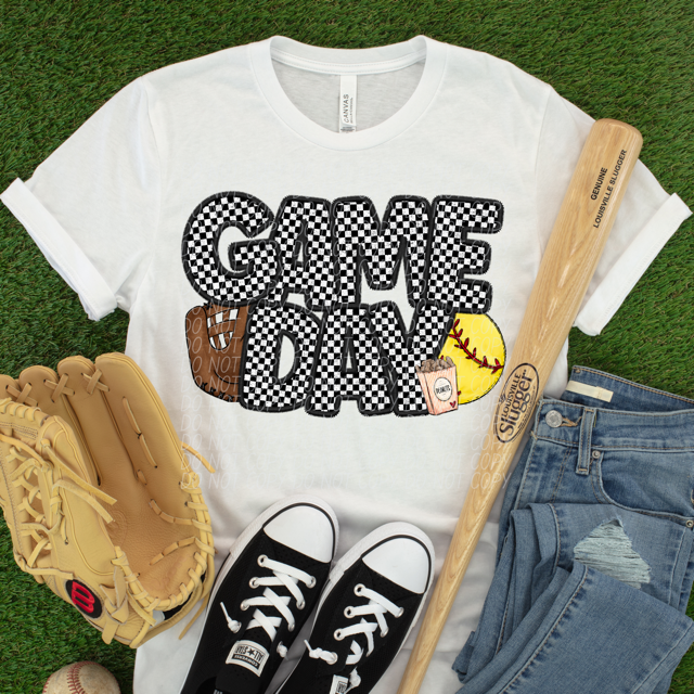 Softball Checkered Game Day DTF Print