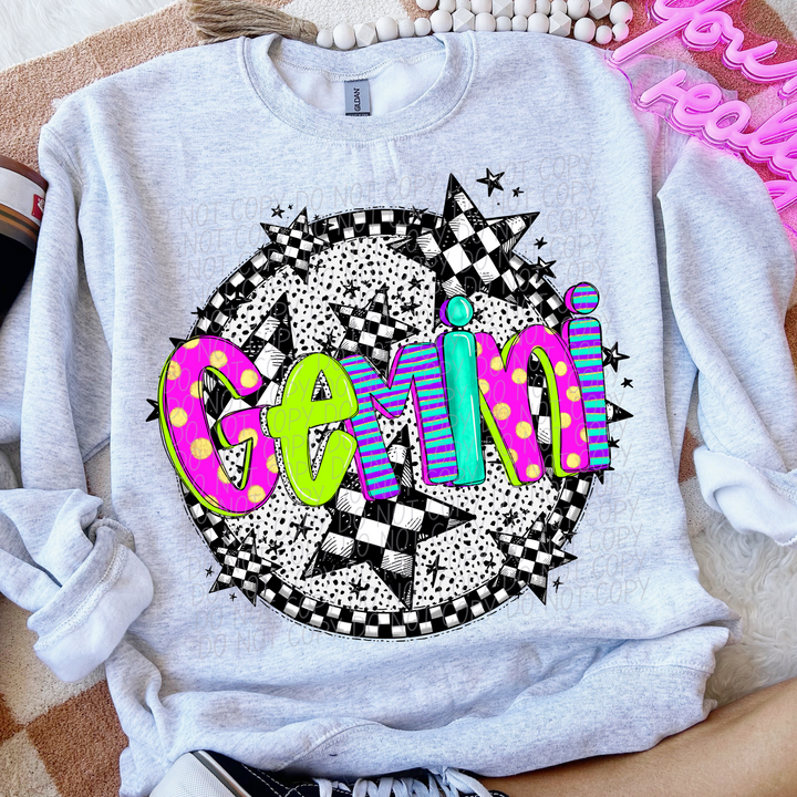 Horoscope Neon Checker DTF Print
