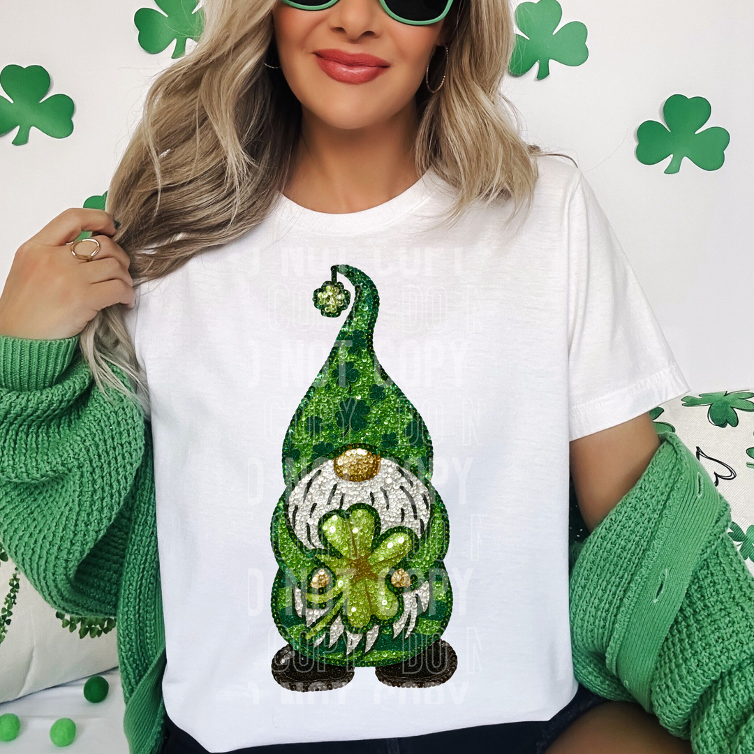 Gnome ST Patricks Day Faux Sequin DTF Print