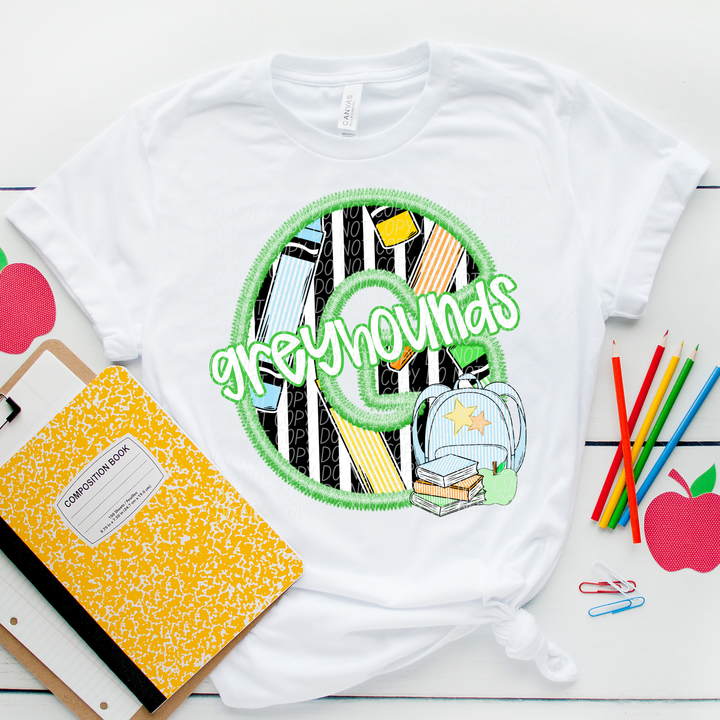 Green Letter Back to School Mascots Youth DTF Print