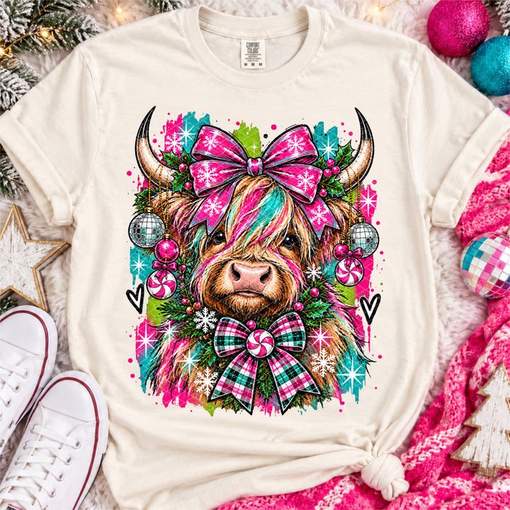 Grunge Christmas Highland Cow DTF Print