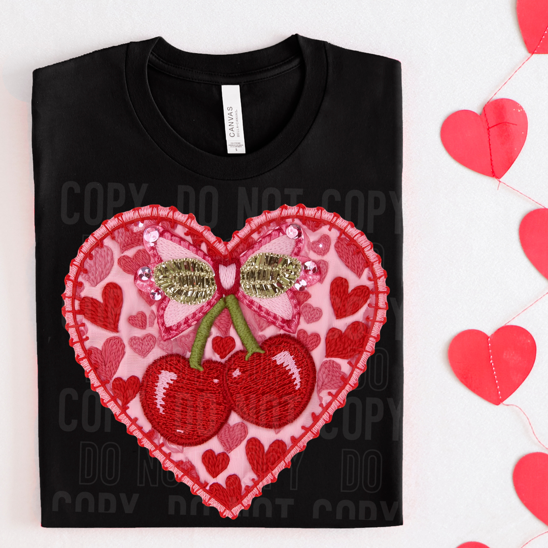 Heart Cherry Valentines Day DTF Print
