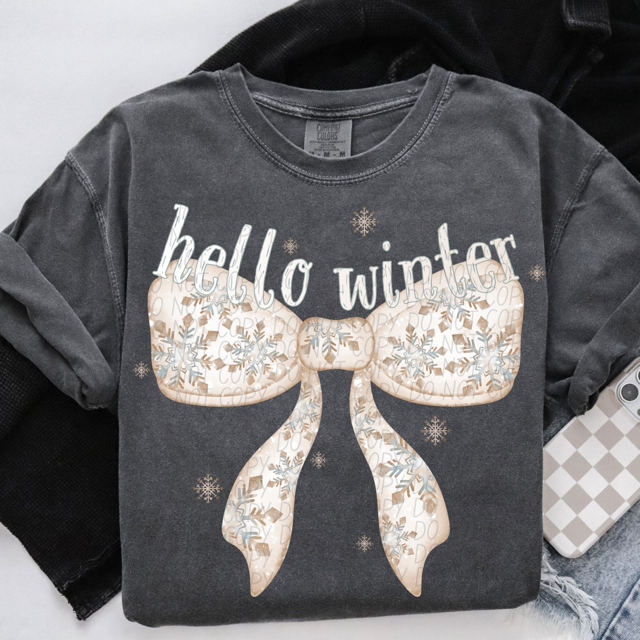 Hello Winter Bow DTF Print