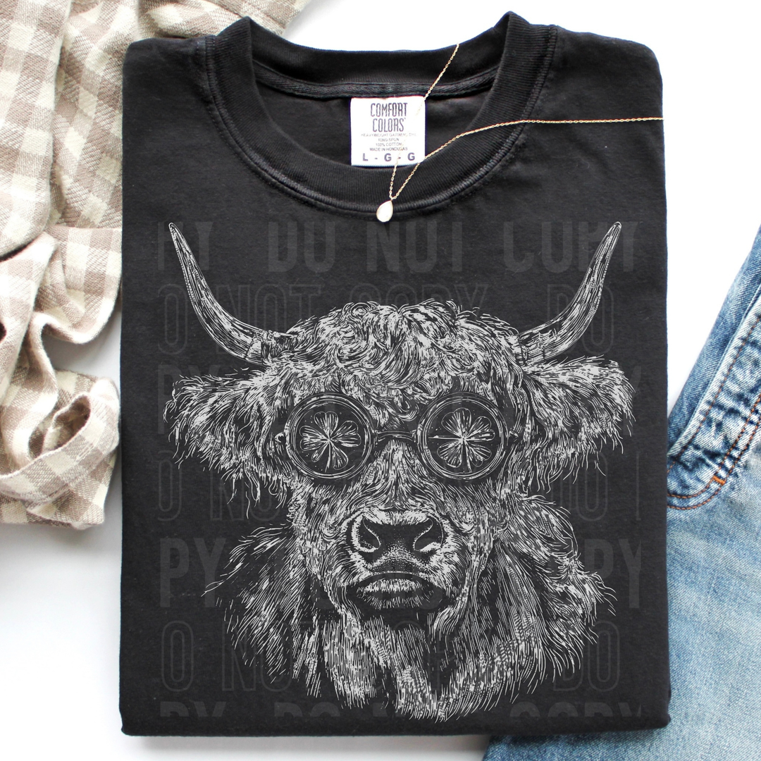Highland Cow Sketch DTF Print
