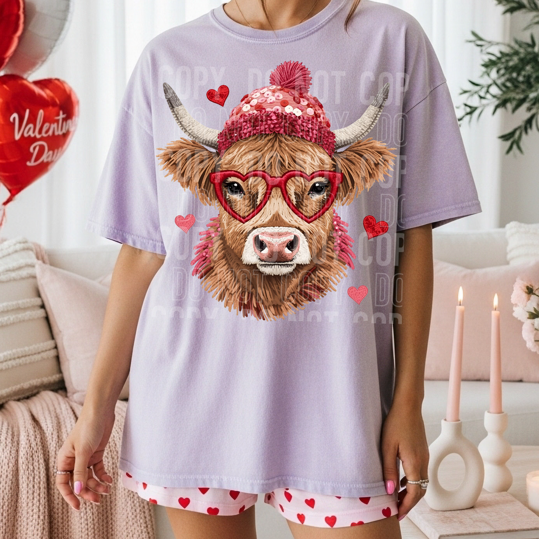 Highland Cow Valentines Day DTF Print