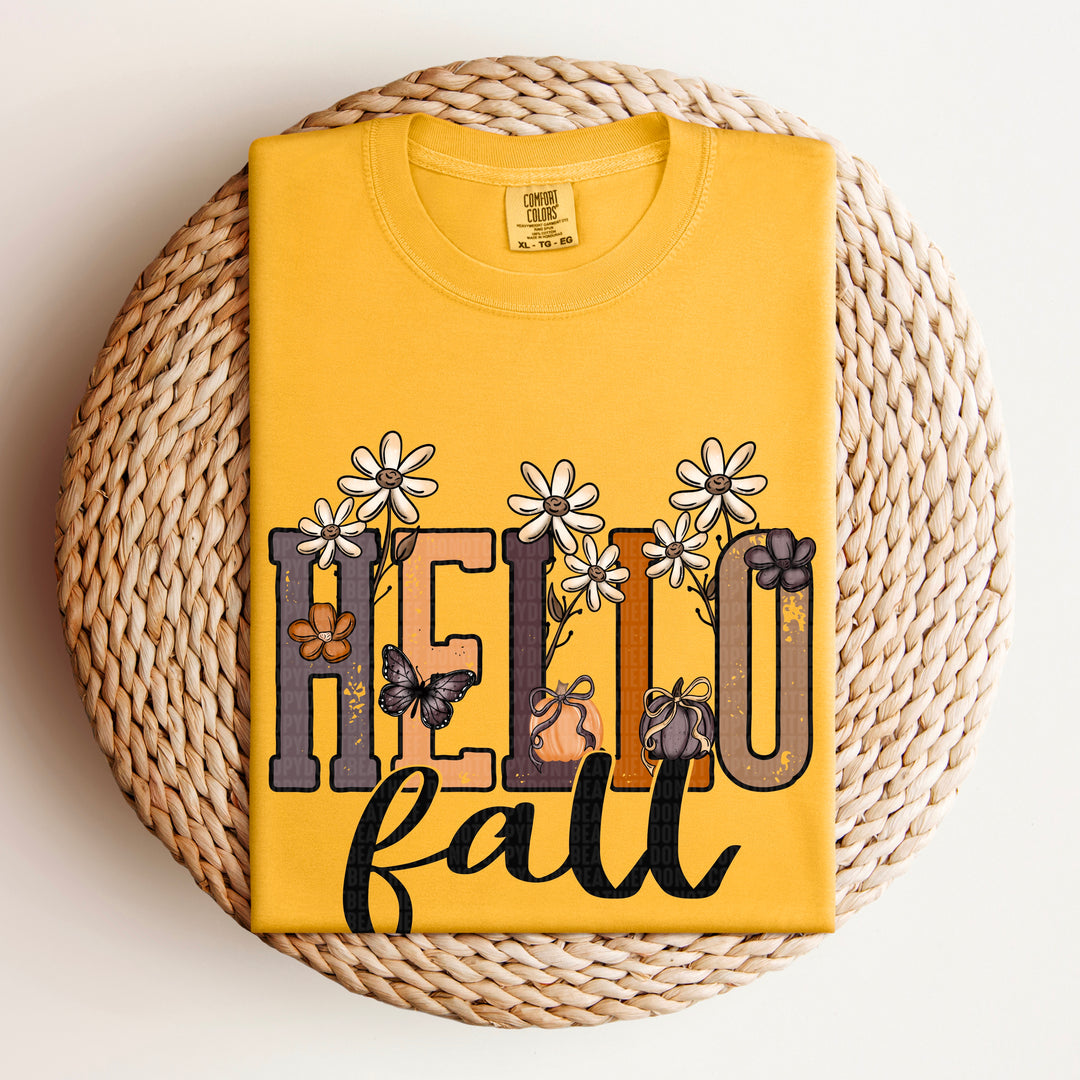 Hello Fall Doodle Floral DTF Print