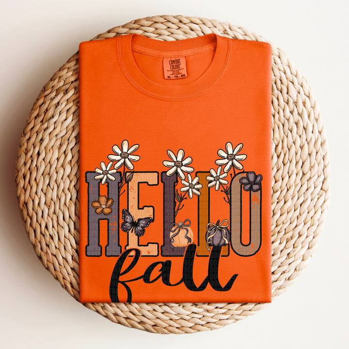 Hello Fall Doodle Floral DTF Print