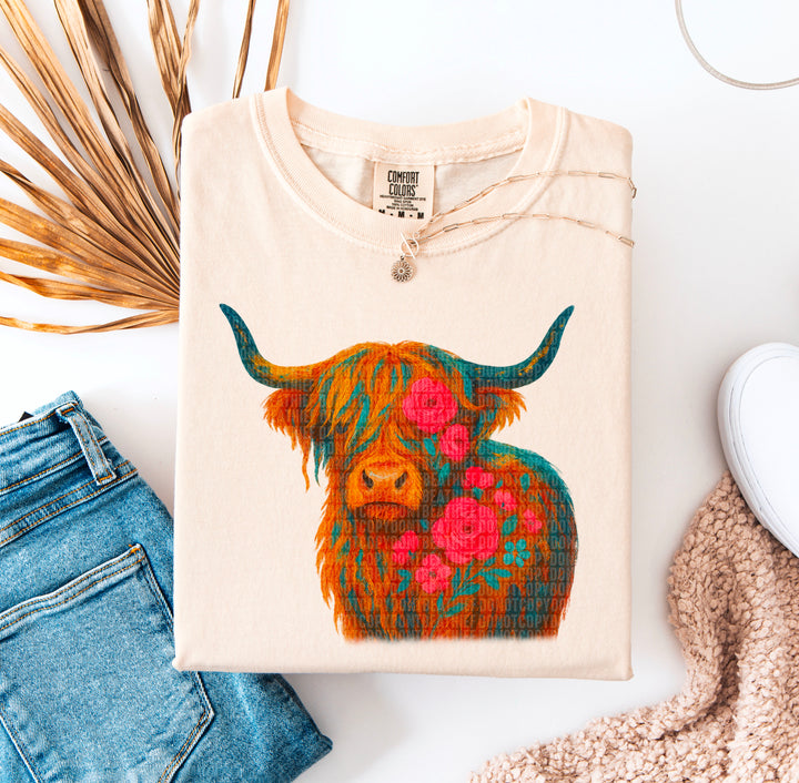 Highland Cow Floral DTF Print