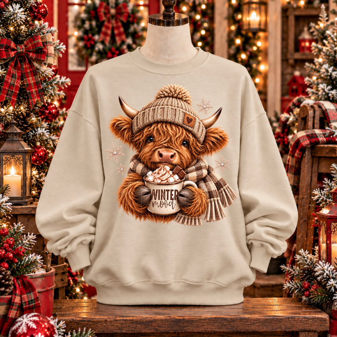 Highland Cow Winter Cocoa DTF Print