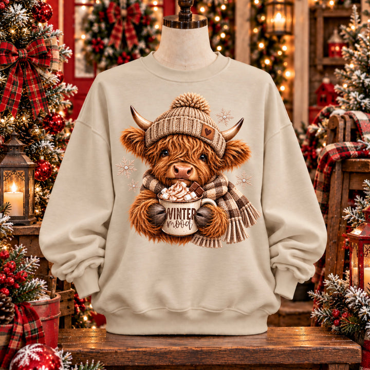 Highland Cow Winter Cocoa DTF Print