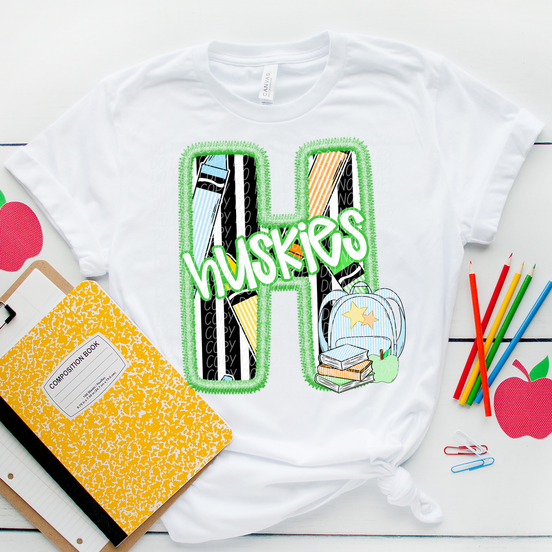 Green Letter Back to School Mascots Youth DTF Print