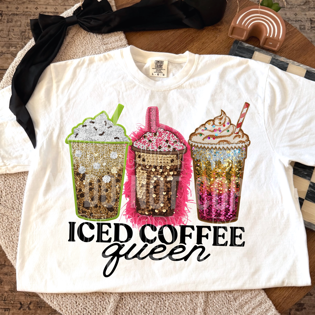 Iced Coffee Queen Sequin DTF Print