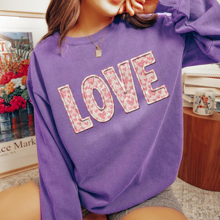 Love With Hearts Faux Embroidery DTF Print