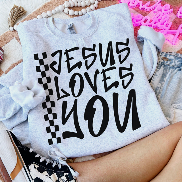 Jesus Loves You Checks DTF Print