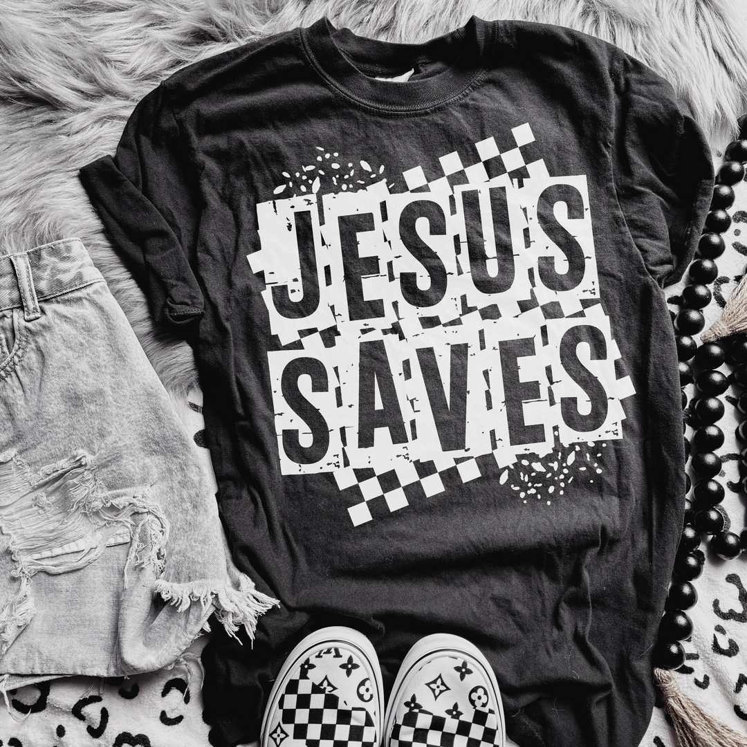 Jesus Saves Checks DTF Print