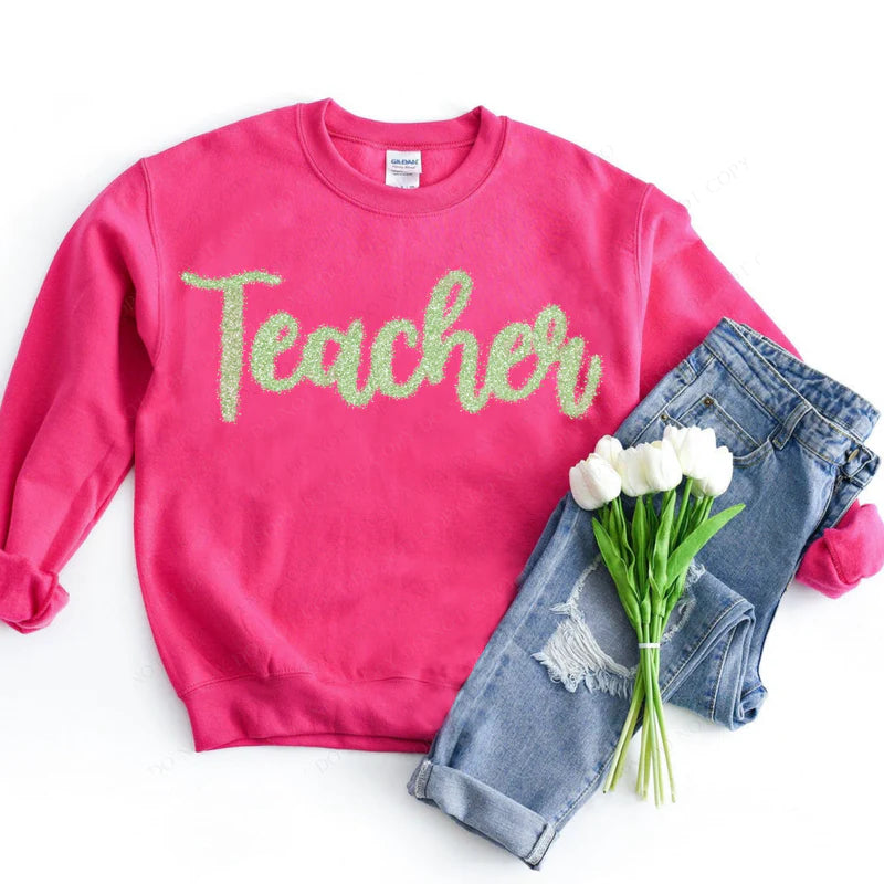 Faux Tinsel Teacher DTF Print