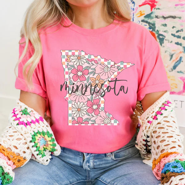 Checkered Floral States DTF Print