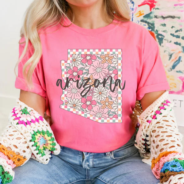 Checkered Floral States DTF Print