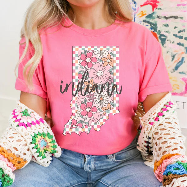 Checkered Floral States DTF Print