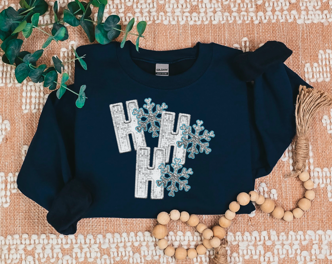 Ho Ho Ho Blue Snowflakes DTF Print